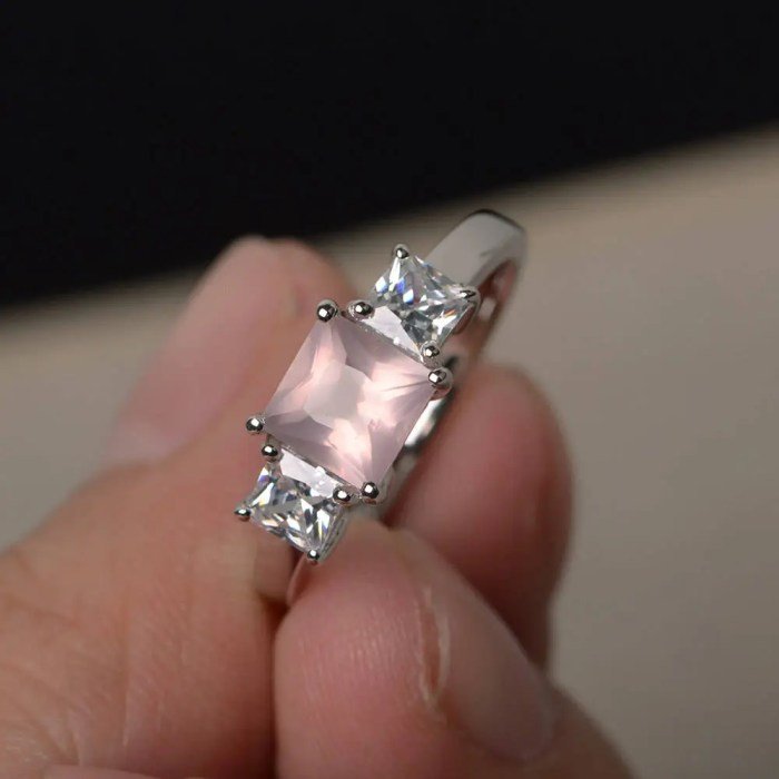 Unique Proposal Rings Natural Rose Quartz Rings Princess Cut - Etsy Colorful Gemstone Rings for Unique Proposals